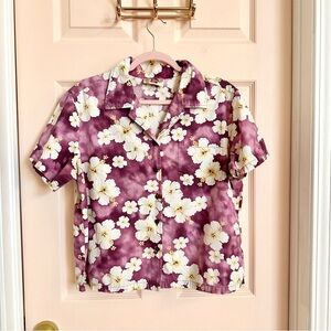 Purple hilo Hattie Hawaiian button up